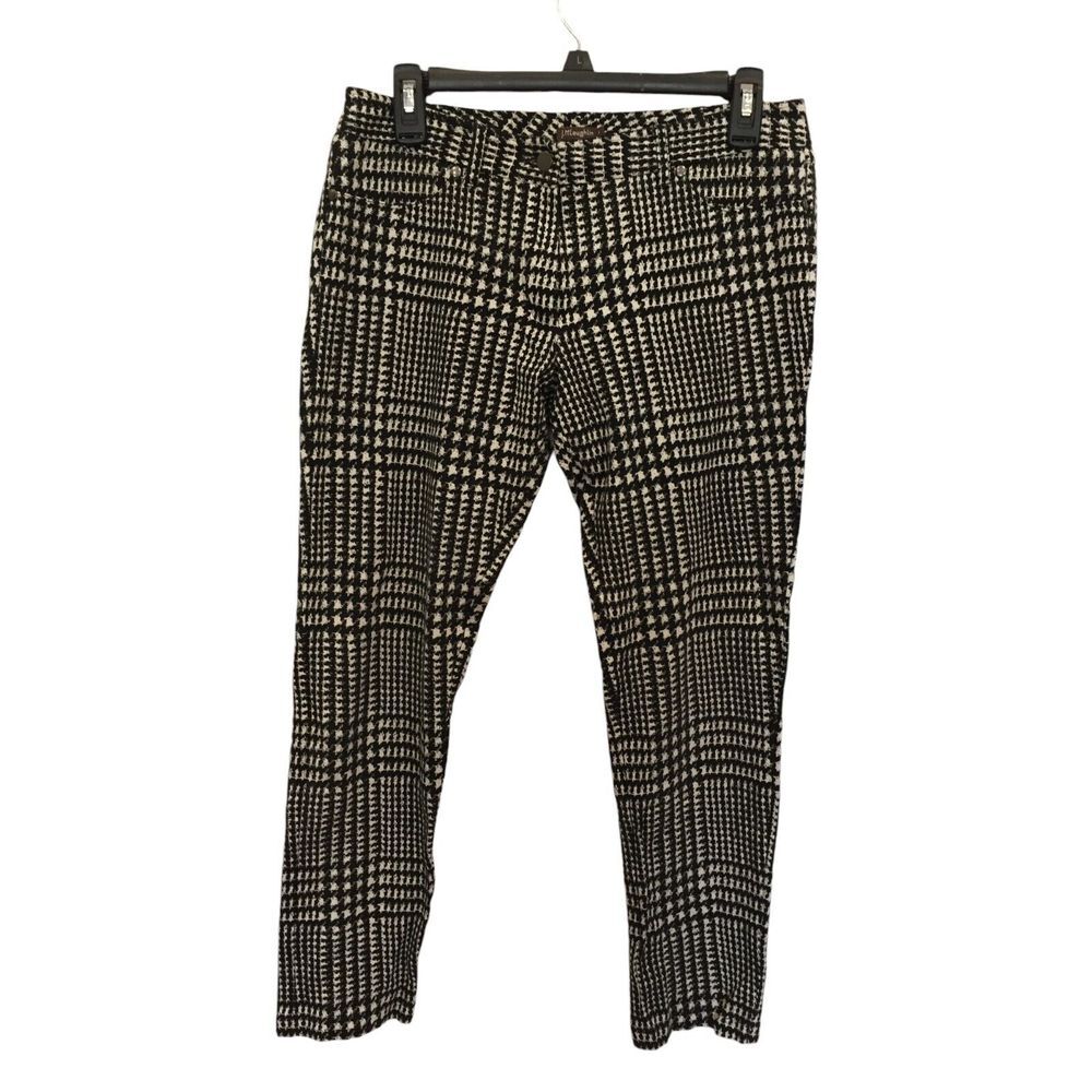 J. McLaughlin Pants Houndstooth Print‎ Straight Leg Black White Women's Sz 6